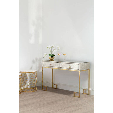 Gold Antique Mirrored Glass and Steel Frame Console Table with 2 Drawers | Rieti
