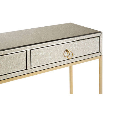Gold Antique Mirrored Glass and Steel Frame Console Table with 2 Drawers | Rieti