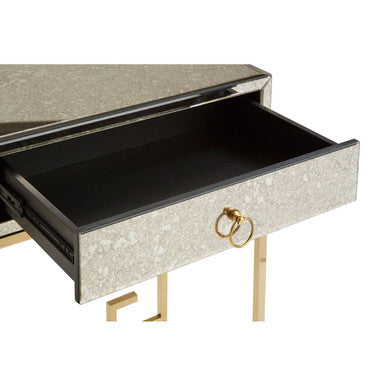 Gold Antique Mirrored Glass and Steel Frame Console Table with 2 Drawers | Rieti
