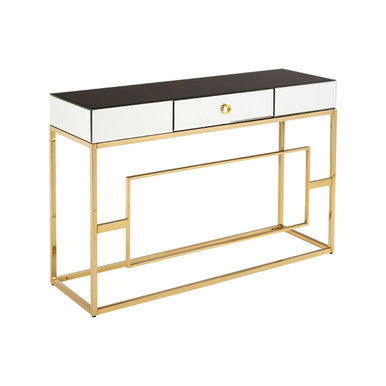 Black Glass Top One Drawer Console Table, Rimini