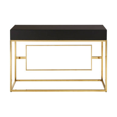 Black Glass Top One Drawer Console Table, Rimini