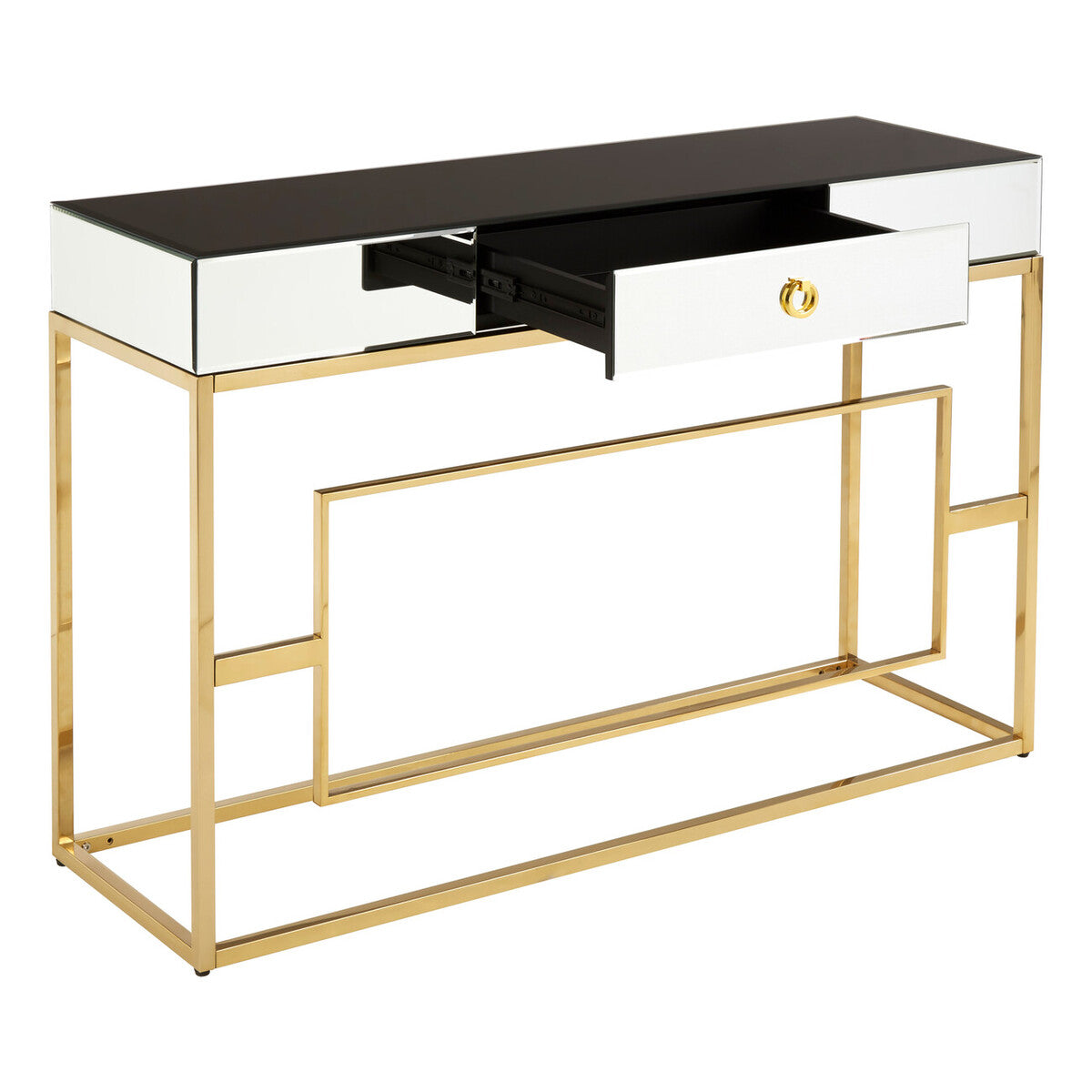 Black Glass Top One Drawer Console Table, Rimini