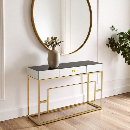 Black Glass Top One Drawer Console Table, Rimini