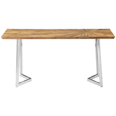 Natural Textured Bamboo Top Console Table with Silver Stainless Steel Frame | Gabar