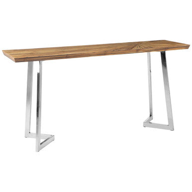 Natural Textured Bamboo Top Console Table with Silver Stainless Steel Frame | Gabar