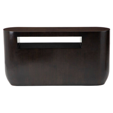 Black Oval Ebony Bamboo Console Table with Curved Edges and Undershelf Storage | Gabelle