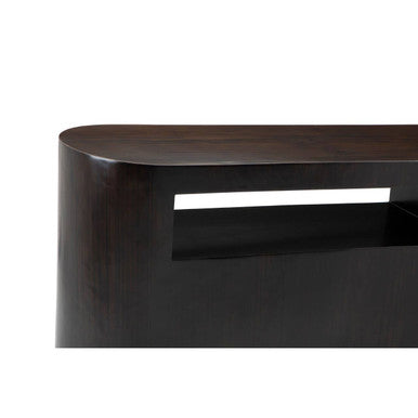 Black Oval Ebony Bamboo Console Table with Curved Edges and Undershelf Storage | Gabelle