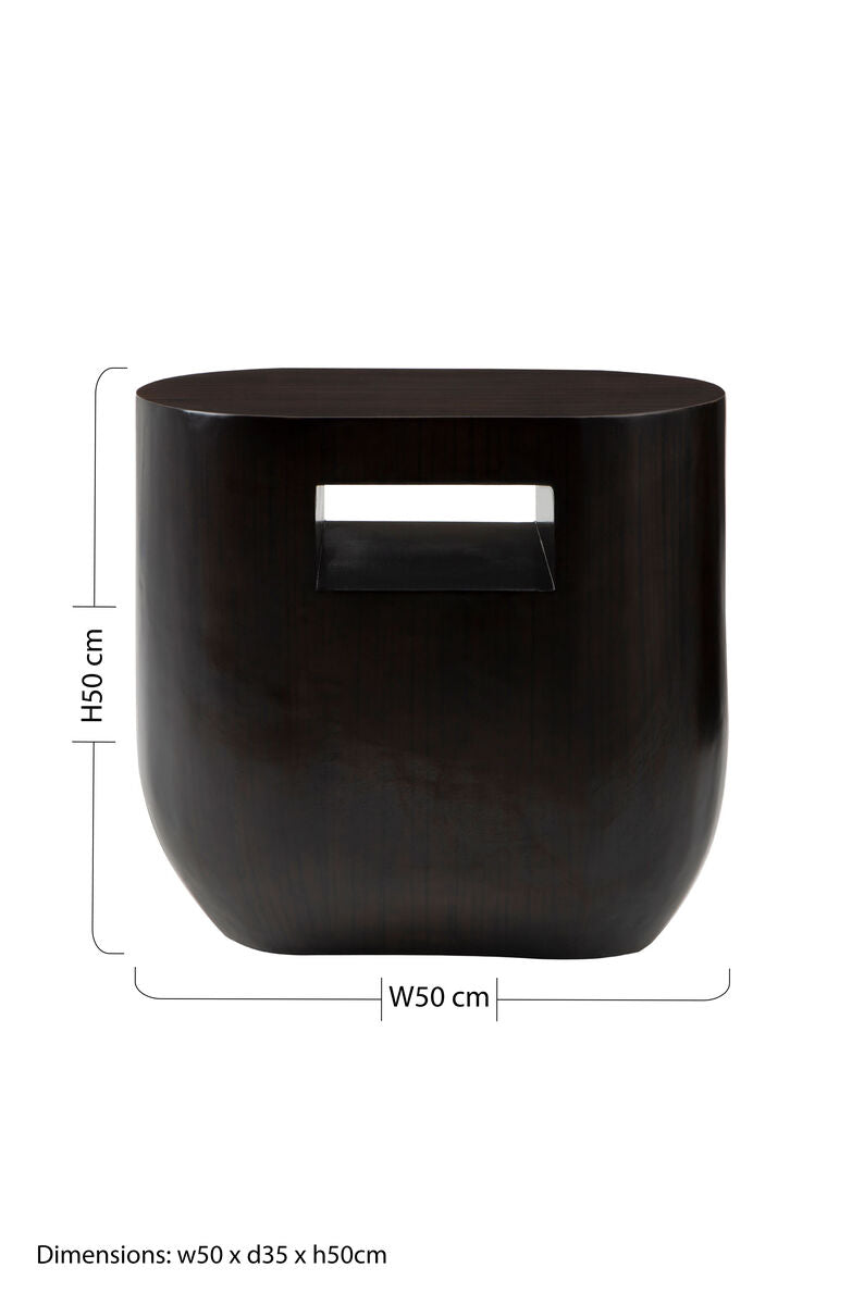 Black Oval Ebony Bamboo Side Table with Curved Edges and Undershelf Storage, Gabelle