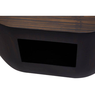 Black Oval Ebony Bamboo Side Table with Curved Edges and Undershelf Storage, Gabelle