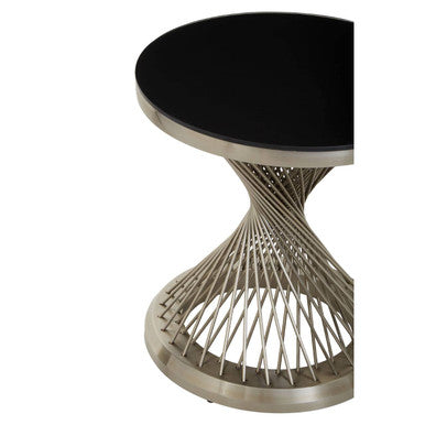 Black Hourglass Top Side Table with Silver Stainless Steel Base | Anzio