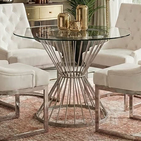 Anzio Hourglass Dining Table with Clear Glass and Silver Base