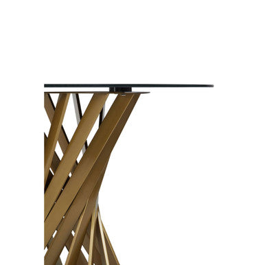 Black Glass Top and Gold Hourglass Base Dining Table | Anzio