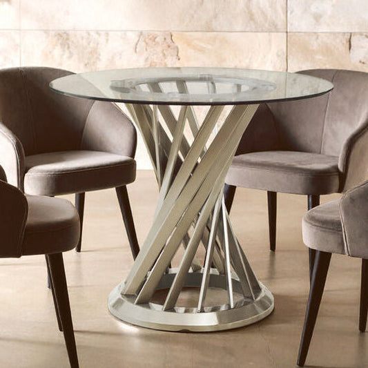 Anzio Clear Glass Top And Silver Hourglass Base Dining Table