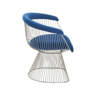 Anzio Navy Blue Velvet and Brushed Silver Chair with Hourglass Shape