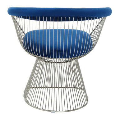 Anzio Navy Blue Velvet and Brushed Silver Chair with Hourglass Shape