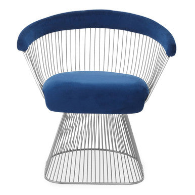 Anzio Navy Blue Velvet and Brushed Silver Chair with Hourglass Shape
