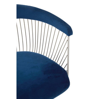 Anzio Navy Blue Velvet and Brushed Silver Chair with Hourglass Shape