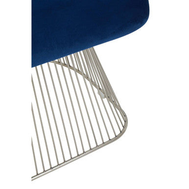 Anzio Navy Blue Velvet and Brushed Silver Chair with Hourglass Shape