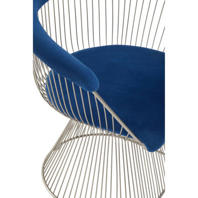 Anzio Navy Blue Velvet and Brushed Silver Chair with Hourglass Shape