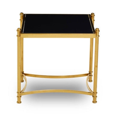 Ackley Gold Stainless Steel Side Table with Black Glass Top