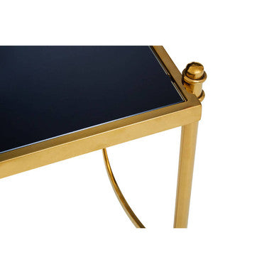 Ackley Gold Stainless Steel Side Table with Black Glass Top