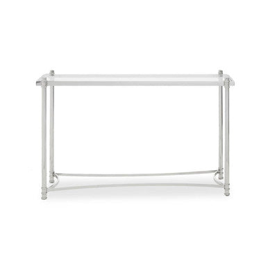 Silver Stainless Steel Base Console Table with Clear Glass Top | Ackley