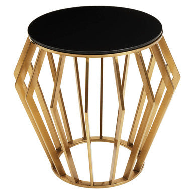 Ackley Gold Metal  Side Table with Black Glass Top