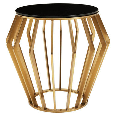 Ackley Gold Metal  Side Table with Black Glass Top