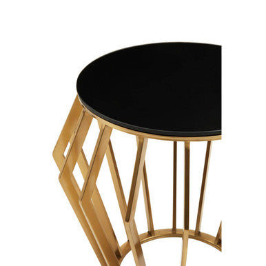 Ackley Gold Metal  Side Table with Black Glass Top