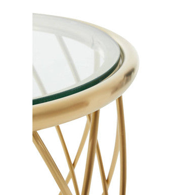 Ackley Gold Metal  Side Table with Clear Glass Top