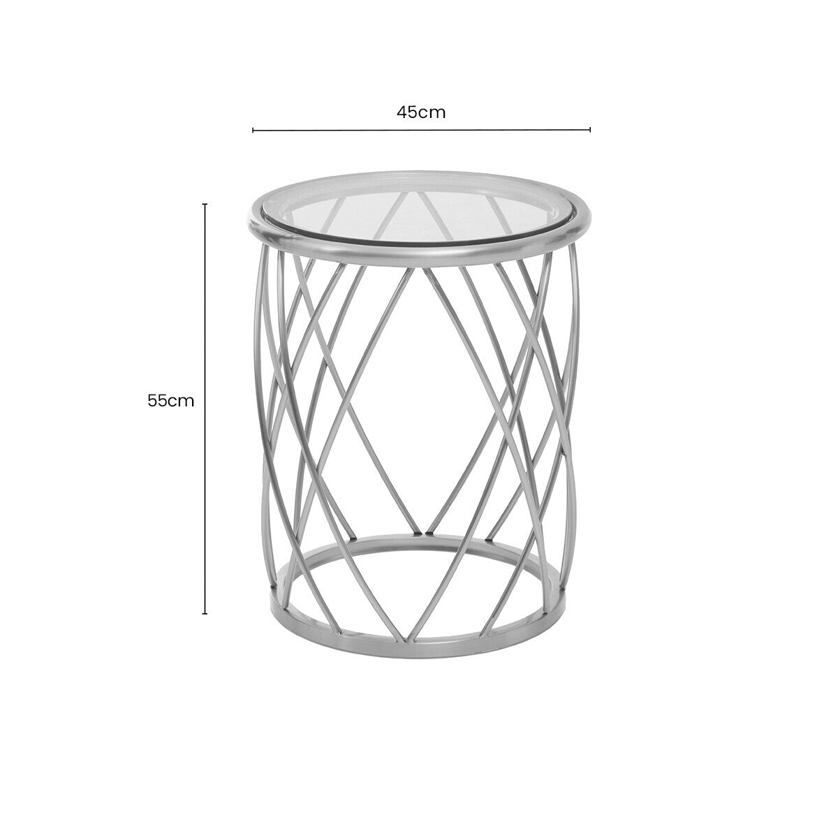 Silver Base Round Side Table with Clear Glass Top, Ackley
