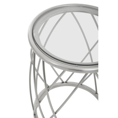 Ackley Silver Round Side Table with Clear Glass