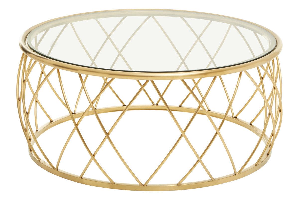 Gold Base Round Coffee Table with Clear Glass Top | Ackley