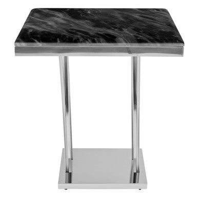 Black Marble Top Side Table with Silver Sculptural Metal Base | Arenza