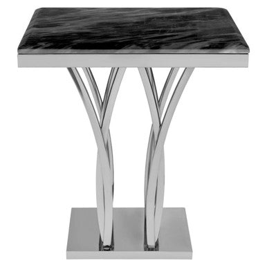 Black Marble Top Side Table with Silver Sculptural Metal Base | Arenza