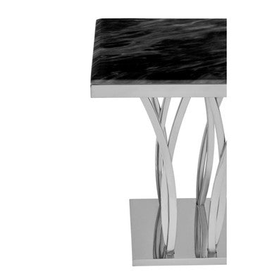 Black Marble Top Side Table with Silver Sculptural Metal Base | Arenza