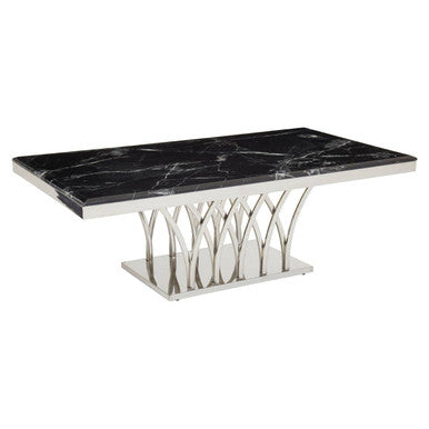 Black Marble Top Coffee Table with Intricate Silver Base | Arenza