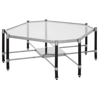 Silver and Black Metal Coffee Table with Clear Tempered Glass Top | Allessi