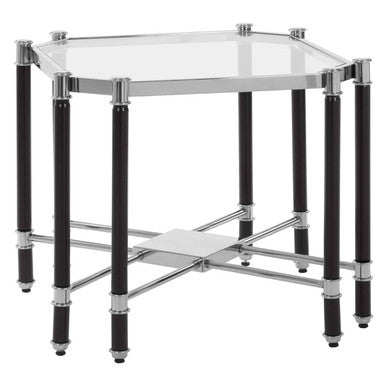 Silver and Black Chrome Finish End Table with Clear Tempered Glass Top | Allessi