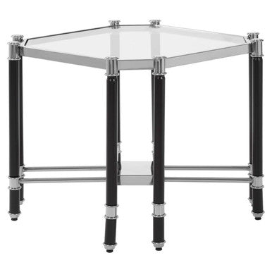 Silver and Black Chrome Finish End Table with Clear Tempered Glass Top | Allessi