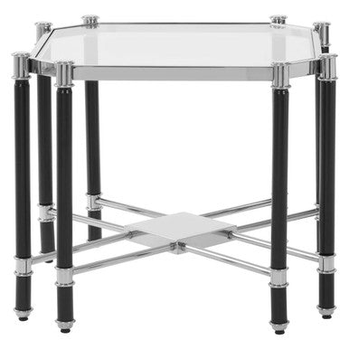 Silver and Black Chrome Finish End Table with Clear Tempered Glass Top | Allessi