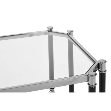 Silver and Black Chrome Finish End Table with Clear Tempered Glass Top | Allessi