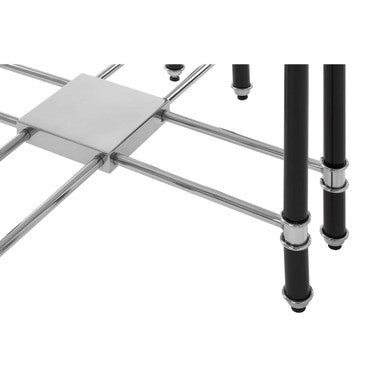 Silver and Black Chrome Finish End Table with Clear Tempered Glass Top | Allessi