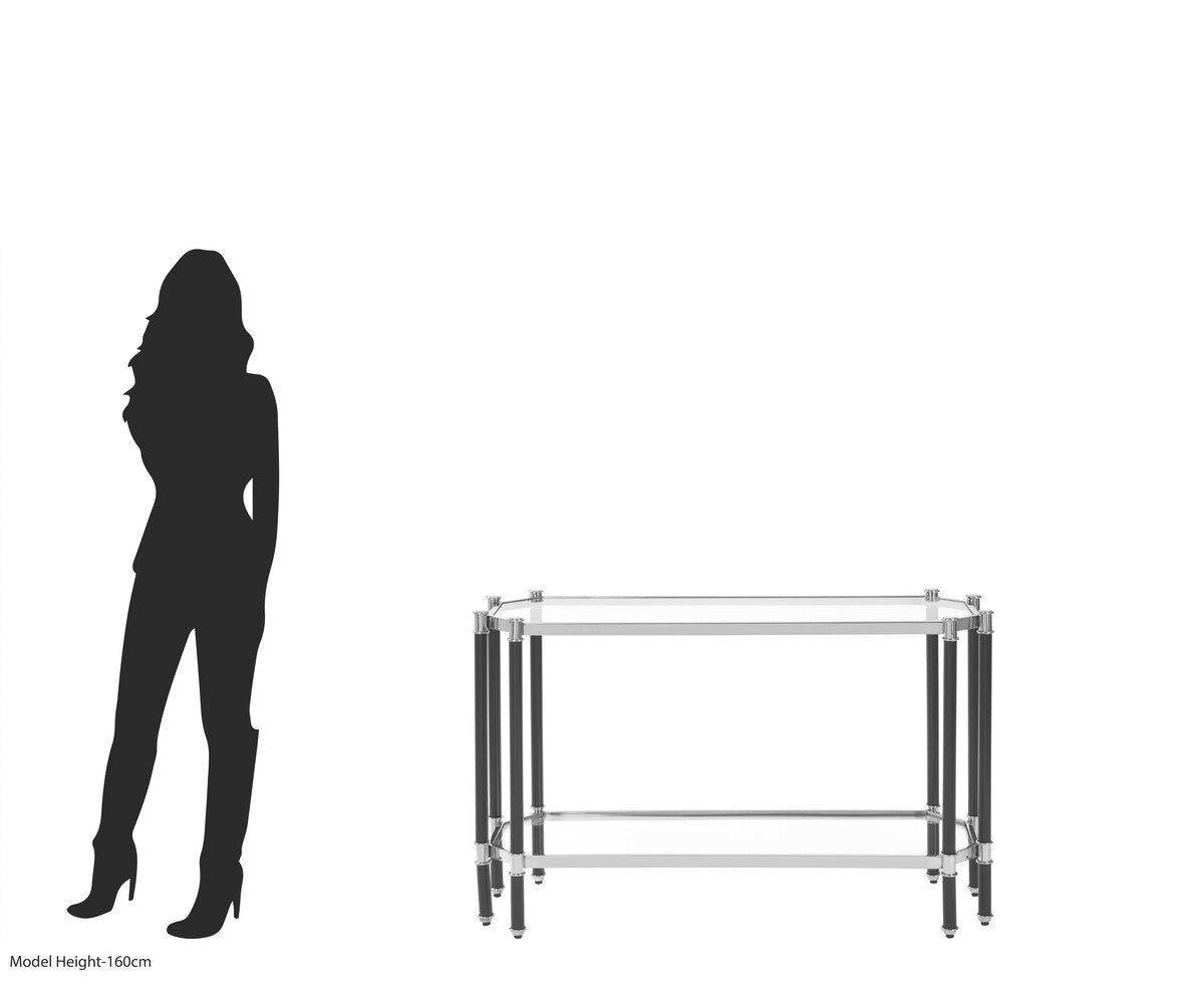 Allessi Silver and Black Console Table with Glass Top