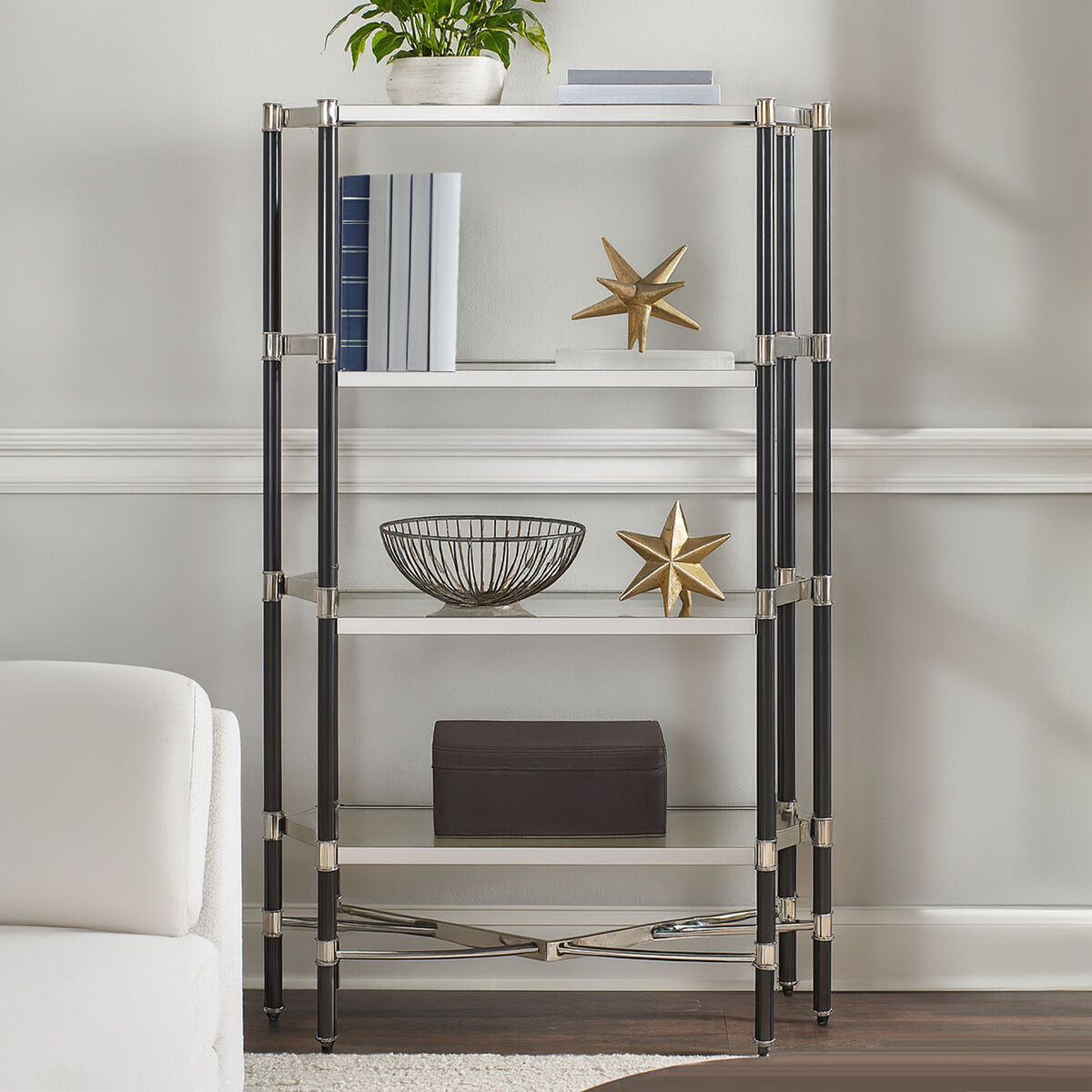 5 Shelf Unit In Silver Metal and Black Frame | Allessi