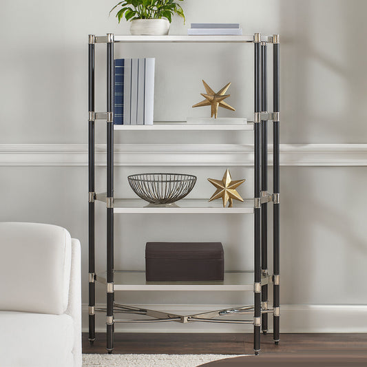 5 Shelf Unit In Silver Metal and Black Frame | Allessi