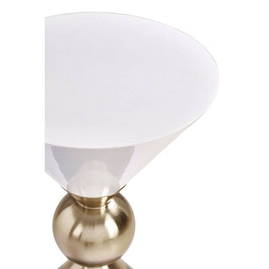 Gold and Black Metal Angular Side Table with White and Black Top and Rounded Base | Martini