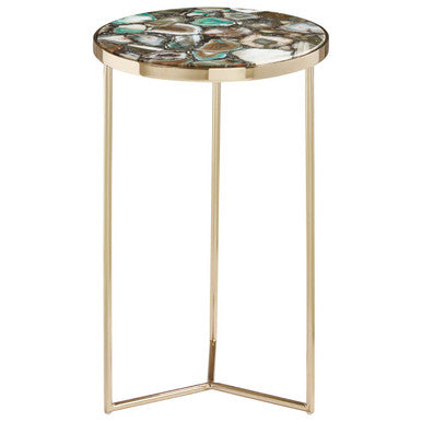 Gold and Assorted Warm Metallic Frame Agate Round Side Table, Vita