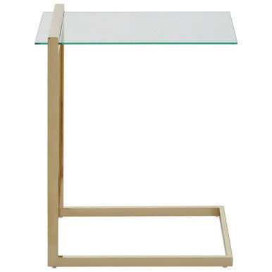 Gold Warm Metallic Finish End Table with Clear Tempered Glass Top | Oria