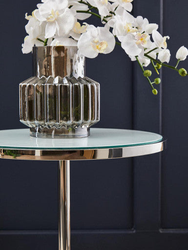 Silver Frame T-Shape End Table with White Marble Top | Oria